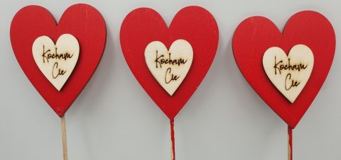 Serce na piku drewnianym z napisem "Kocham Cię" 3szt.