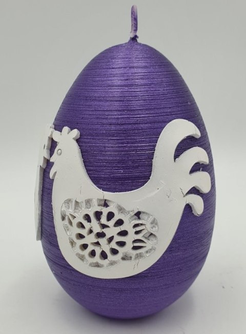 Świeca jajko 80 / 130 mm kura i kogut fioletowe - J80130DKIK