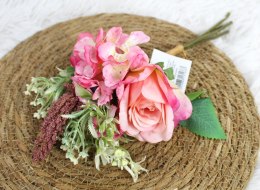 Bukiet mieszany RÓŻA, HORTENSJA wys. 32 cm, 5 łodyg w pęczku (2 kwiaty 7-6 cm) RÓŻOWY WT-191B