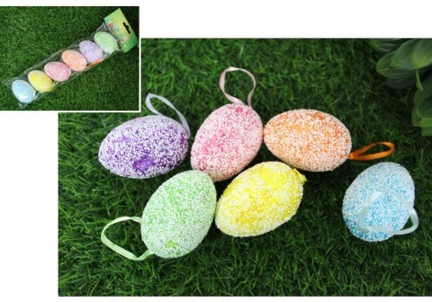 Jajka 6szt kolor z zawieszką kuleczki w folii 4 x 6cm SWL-17112