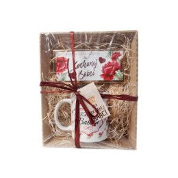 Zestaw prezentowy DLA KOCHANEJ BABCI - Kubek i czekolada z motywem róży
