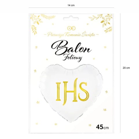Balon foliowy serce IHS biało-złoty 45cm 127575