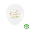 Balony komunijne biodegradowalne Komunia Święta biało-złote 12cali 100szt. 128886