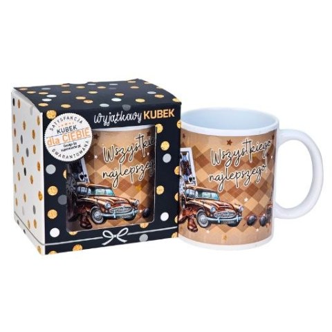 Kubek na urodziny dla mężczyzny (brązowe auto) - Wszystkiego najlepszego - 3309-UR14-WN