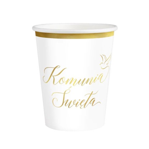 Kubek papierowy Komunia Święta biało-złoty 220 ml 6 szt. 161715