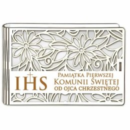 Pudełko na pieniądze banknotówka KOMUNIA - od OJCA CHRZESTNEGO - Ażur 3302A-KOM2B-OC