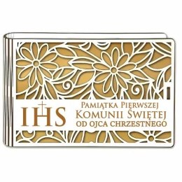 Pudełko na pieniądze banknotówka KOMUNIA - od OJCA CHRZESTNEGO - Ażur 3302A-KOM2Z-OC