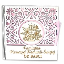 Pudełko na pieniądze kwadrat KOMUNIA - od BABCI - Ażur 3308A-KOM1R-B