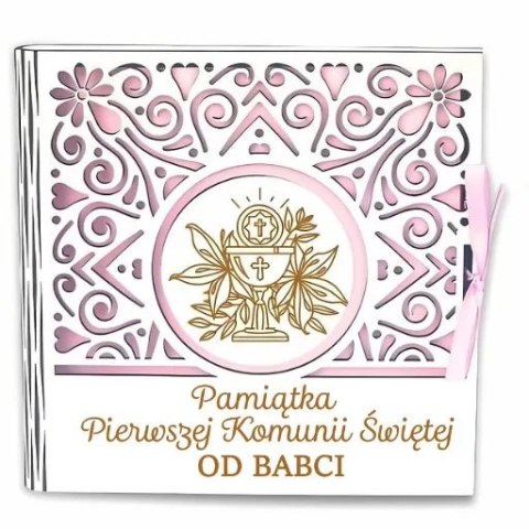 Pudełko na pieniądze kwadrat KOMUNIA - od BABCI - Ażur 3308A-KOM1R-B