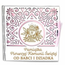 Pudełko na pieniądze kwadrat KOMUNIA - od Babci i Dziadka - Dziewczynka Różowa 3308-KOM3BD