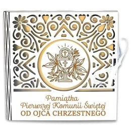 Pudełko na pieniądze kwadrat KOMUNIA - od OJCA CHRZESTNEGO - Ażur 3308A-KOM1Z-OC