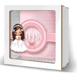 Skarbonka z okienkiem KOMUNIA - Dziewczynka Różowa 3301-KOM3