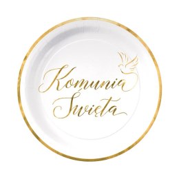 Talerzyki papierowe Komunia Święta biało-złote 7 cali 6 szt. 161708