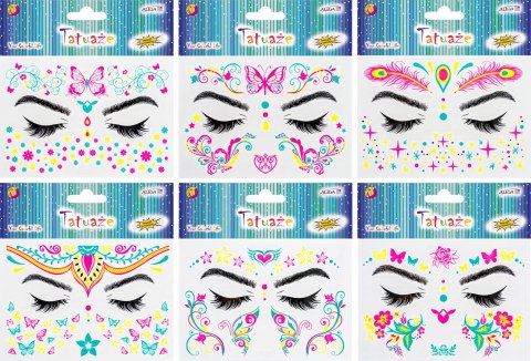 Tatuaże do twarzy świecące w świetle UV rozm. 15 x 10,5cm, mix wzorów TAT-6744