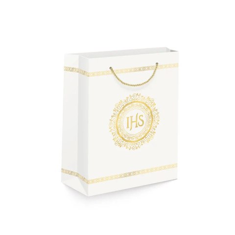 Torebka 12szt na prezenty 26 x 32 x 12cm IHS biało-złota 127469