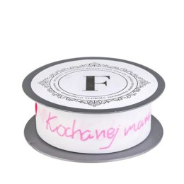 Wstążka biało różowa 3,5cm x 10mb KOCHANEJ MAMIE - 225592 M