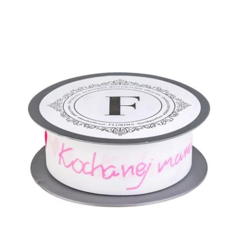 Wstążka biało różowa 3,5cm x 10mb KOCHANEJ MAMIE - 225592 M