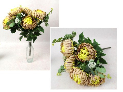 Bukiet CHRYZANTEMA wys. 41 cm, 10 łodyg (7 kwiatów 11x4 cm) ŻÓŁTA cieniowana MH-035A