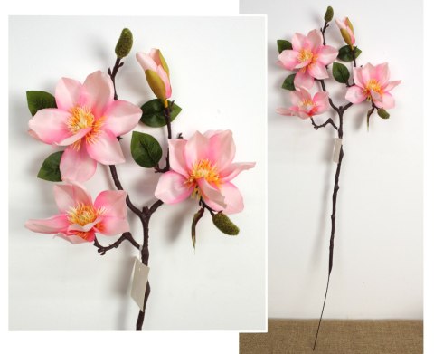 Kwiat MAGNOLIA wys. 73 cm (3 kwiaty 12 cm i 1 pąk) RÓŻOWA WA-088B