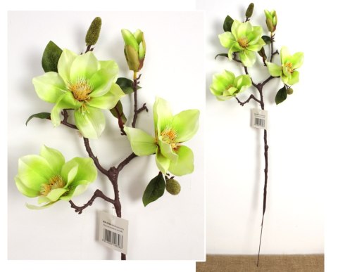 Kwiat MAGNOLIA wys. 73 cm (3 kwiaty 12 cm i 1 pąk) ZIELONA WA-088A