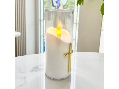 Świeczka led wkład do zniczy 12,5cm z krzyżem 7093