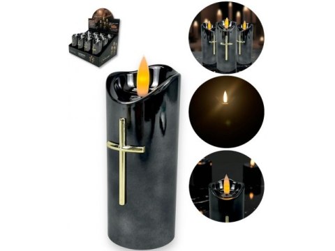 Świeczka led / wkład do zniczy 12,5cm z krzyżem czarna sla7140
