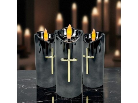 Świeczka led / wkład do zniczy 12,5cm z krzyżem czarna sla7140