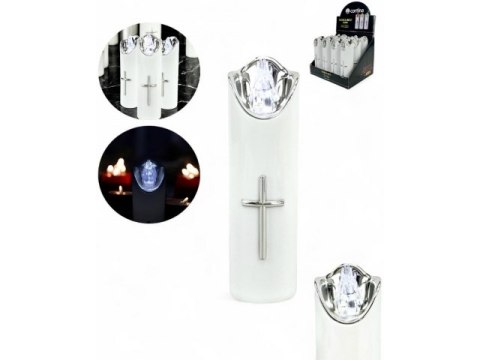 Świeczka led / wkład do zniczy 15cm z krzyżem