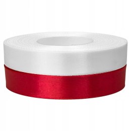 Wstążka satynowa 25mm/20m biało - czerwona AX25-00