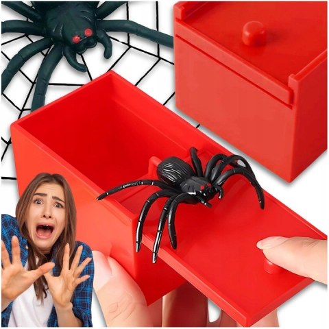 Wyskakujący pająk w pudełku - zabawna pułapka prank idealny gadżet na prezent i psikus! PID1526 ⚡