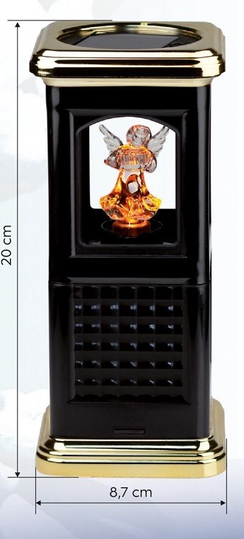 Znicz solarny czarny kapliczka aniołek