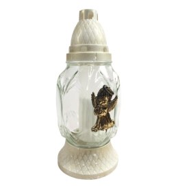 Znicz szklany 8szt. ANIOŁEK 25,5 cm złota aplikacja Z-307