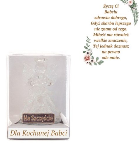 Aniołek szklany "Na Szczęście" dla Kochanej Babci