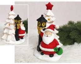 Figurka ceramiczna biała choinka z Mikołajem i latarnią świecąca led 22 x 14 x 12 cm (16198-2) TEC-B135