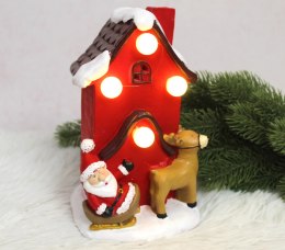 Figurka ceramiczna domek z Mikołajem i reniferem 20 x 12 x 11 cm (16140-2) TEC-B133