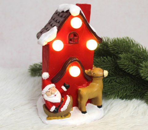 Figurka ceramiczna domek z Mikołajem i reniferem 20 x 12 x 11 cm (16140-2) TEC-B133