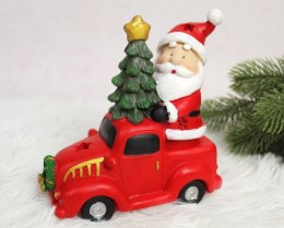 Figurka ceramiczna samochód z Mikołajem i choinką świecący led 15 x 14 x 7 cm (20277-1) TEC-B138