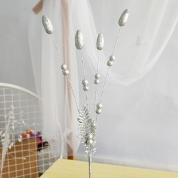 Gałązka 10szt z brokatem 4 ramienna 45cm SREBRNA DEZ-103D