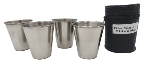 Kieliszki stalowe 4szt. zestaw turystyczne metalowe nierdzewne 80 ml z napisem Dla Super Chłopaka XJ4854 (1)
