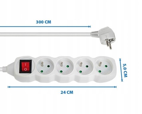 Przedłużacz listwa zasilająca 4 gniazda włącznik 3 metry biała ELK213W