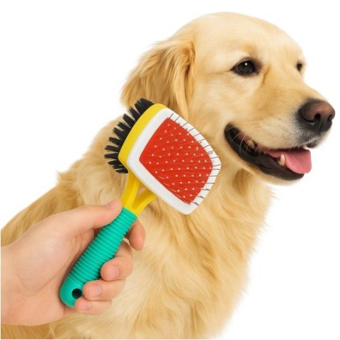 Szczotka dwustronna dla zwierząt z gumowym uchwytem 17 x 10cm. 11589