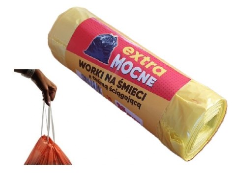 Worki na śmieci z taśmą ściągającą 35L MOCNE żółte na odpady plastik metal puszki