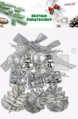 Zestaw świąteczny srebrne ozdoby bożonarodzeniowe SGD-02