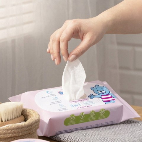 Chusteczki emolientowe hipoalergiczne dla niemowląt dzieci 3w1 BAMBINO