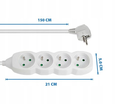 Listwa zasilająca przedłużacz sieciowy 4 gniazda 1,5m biała ELK205W