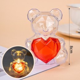 Miś niedźwiadek 8 x 7 cm led transparentny z czerwonym sercem LGB-2402