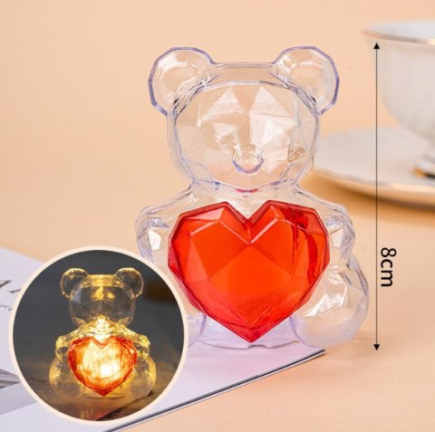 Miś niedźwiadek 8 x 7 cm led transparentny z czerwonym sercem LGB-2402