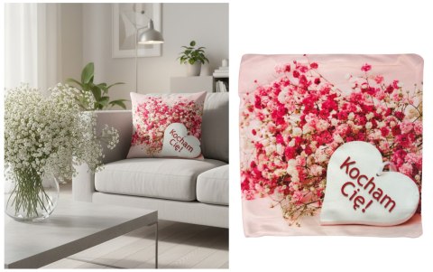 Poszewka na poduszkę KOCHAM CIĘ! różowa gipsówka 40 x 40 cm MTO-PW02