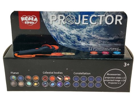 Projektor - latarka 11,5 x 4cm 13,5 x 8cm 3 wymienne nakładki z obrazkami - kosmos