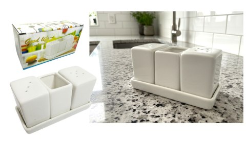 Przyprawnik solniczka, pieprzniczka ceramiczny 13 x 7 x 5 cm cm kpl 3 el. BIAŁY PROSTY CEK-50511
